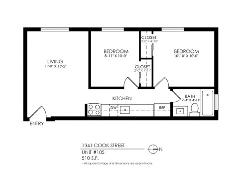 a floor plan of a studio apartment with a bedroom and a living room